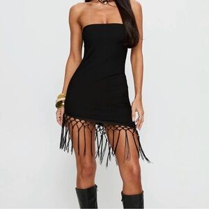 Elegant Black Strapless Fringe Dress